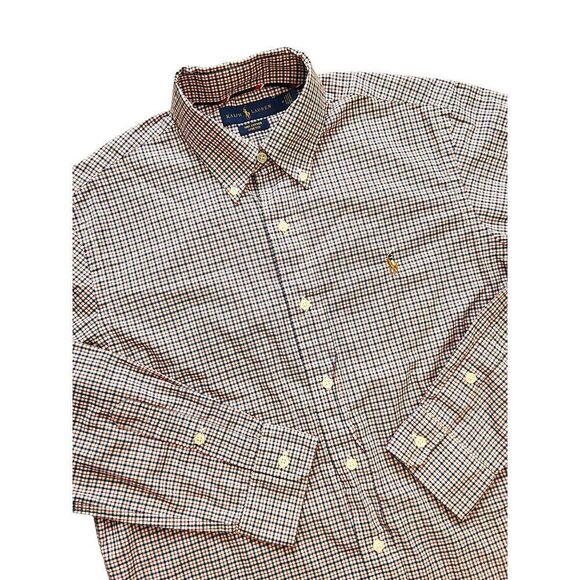 Ralph Lauren Polo Men’s 100% Cotton Stretch Medium plaid LS Full color pony logo - Picture 1 of 10